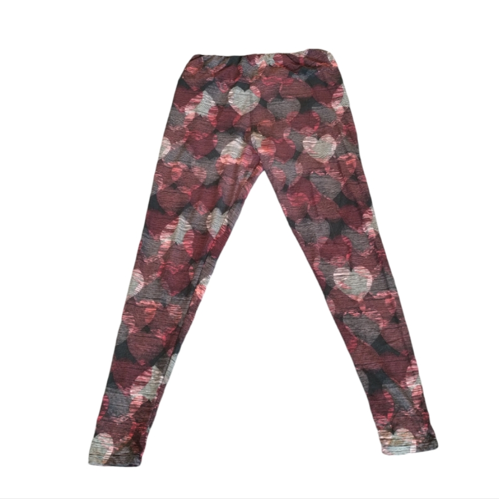 LuLaRoe  Valentines Red Hearts Overlapping Leggings Dark Red Women no size tag - Picture 2 of 10